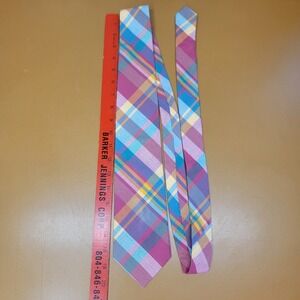 Rooster Mens Plaid Necktie Multi-Color Purple Blue Yellow 100% Cotton WPL 13303